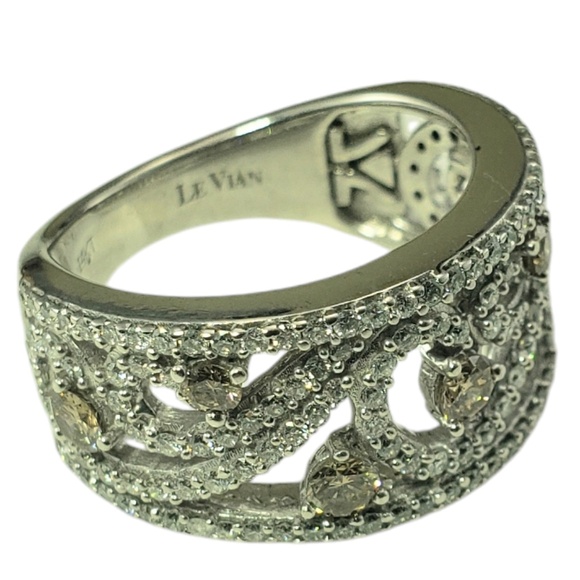 LeVian 14K White Gold Champagne and White Diamond Band Ring Size 6.75 #20770 - Picture 4 of 7